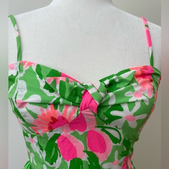 Lilly Pulitzer Pink and Green Floral Mini Dress Cotton Tropical Summery Size 2 - Picture 2 of 11